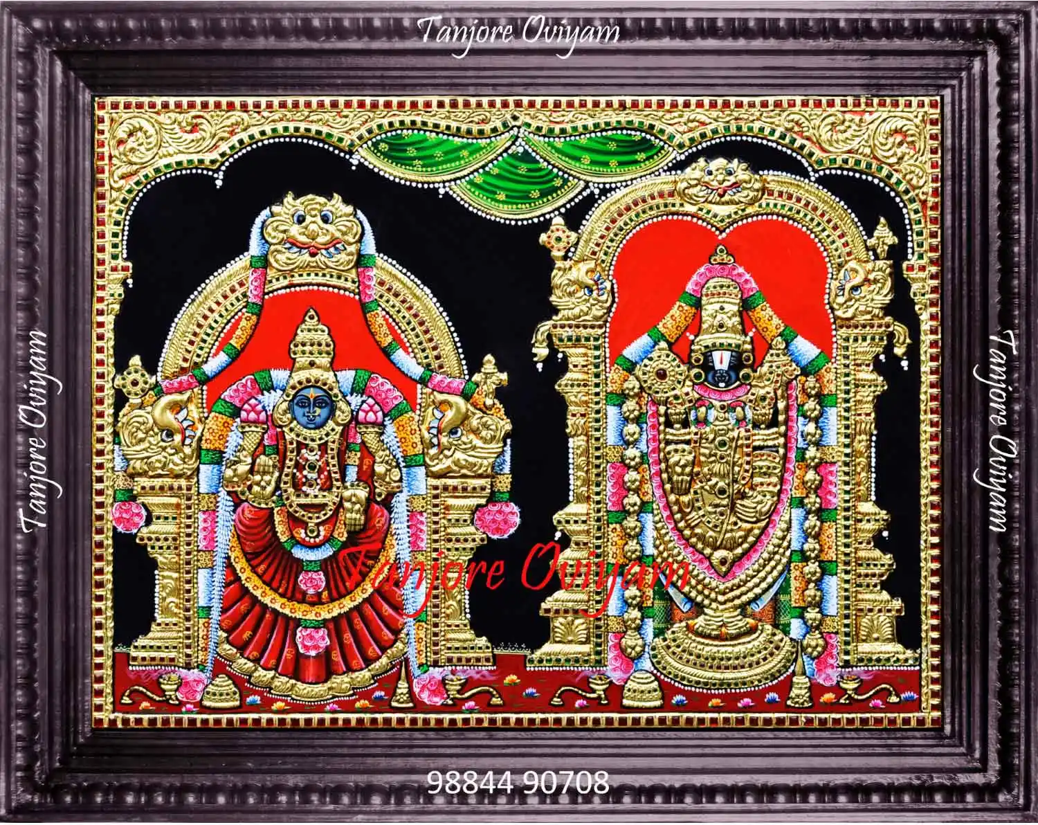 Thayar Balaji Tanjore painting with gold foil, traditional arch detailing and handcrafted temple-style finish